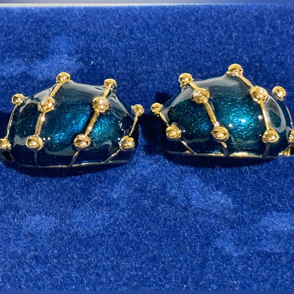 Camrose & Kross JBK Blue Enamel & Gold Clip-on Earrings. New